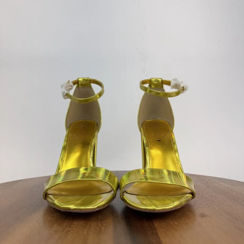 New Womens Sam Edelman Yaro Yellow Iridescent Block Heels Sandals‎ Size 7 M NWOB